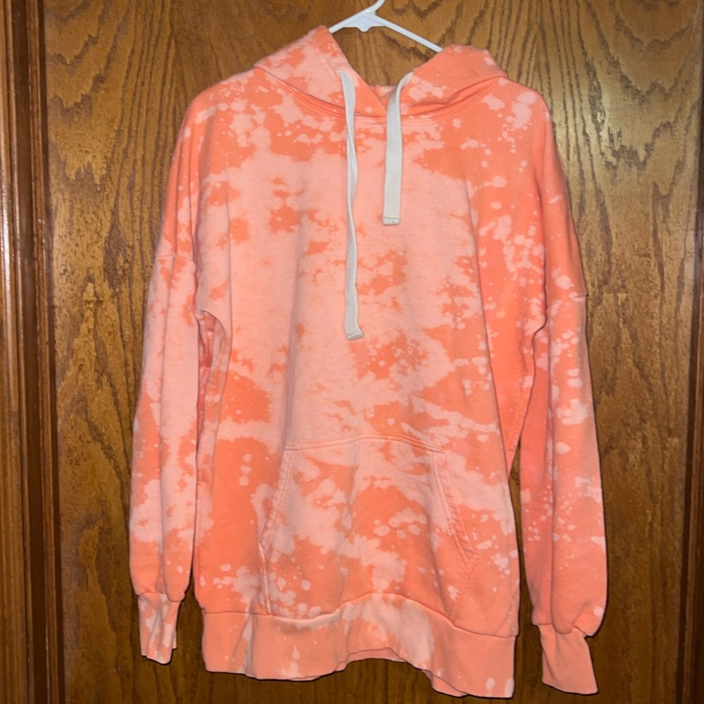 Zenana bleach design orange hoodie. Size medium